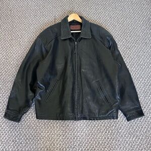Vintage Black Leather Bomber Jacket Men’s XL Heavyweight Distressed